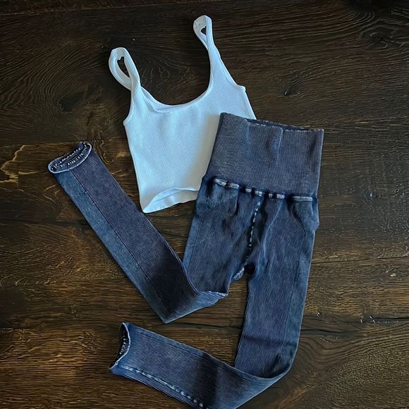 Free People Pants - FP Movement Happiness Runs Ultra High-Rise 7/8 Leggings & Square Neck Crop